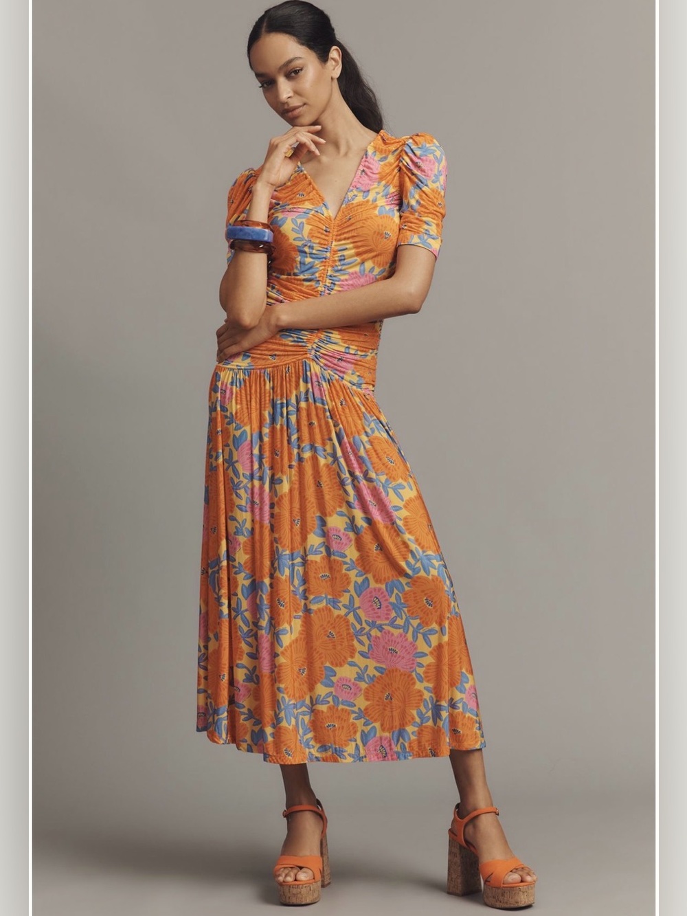Farm Rio x Anthropologie ruched midi dress